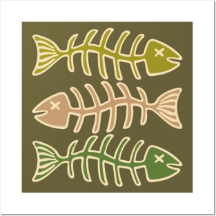 FISH BONES Eaten Food and Fishing in Olive Brown and Green - UnBlink Studio by Jackie Tahara Posters and Art